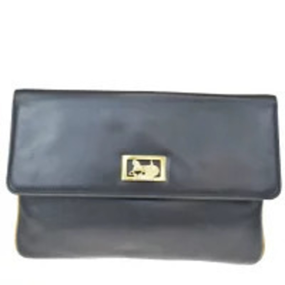 Celine Clutch Bag Shoulder Carriage Black Leather